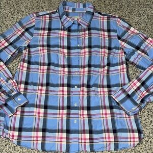 Women’s Talbots blue and pink plaid button down shirt size medium